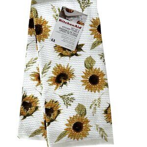 KitchenAid 2 Pc Kitchen Dish Towel Set Fall Gold Yellow Sunflowers Mums Daisies